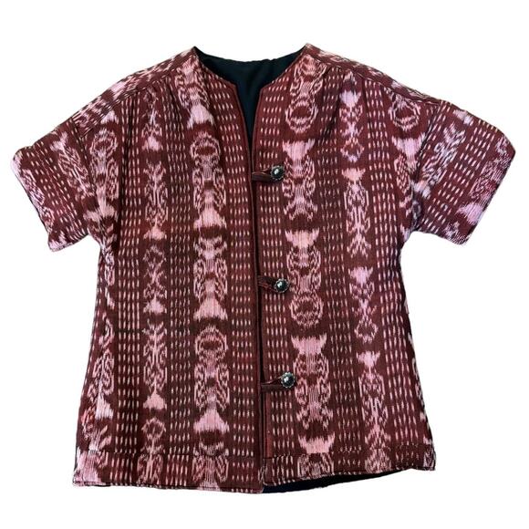 OOAK Quilted Patterened top jacket  Short sleeves button front round neck medium - Picture 1 of 13